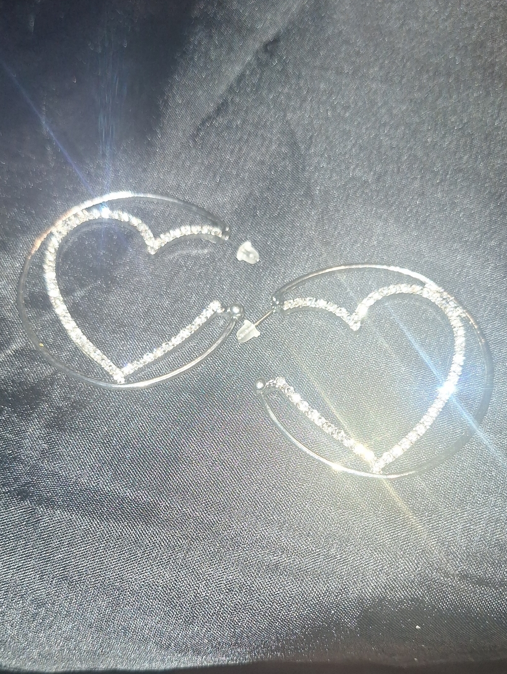 Silver Heart Hoop Earrings with Crystal Accents